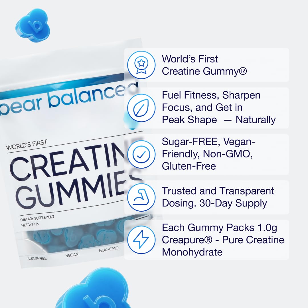 Bear Balanced Creatine Gummies for Men & Women - Creapure® Creatine Monohydrate, L-Theanine, L-Tyrosine & B12 for Muscle Growth, Strength, Focus, Energy & Health Bear Balanced uk supplements