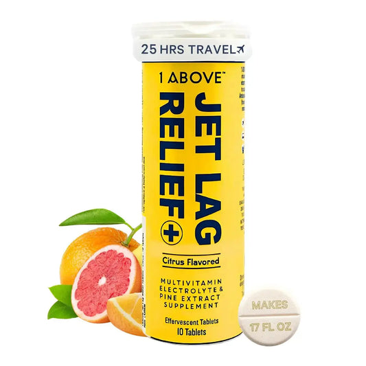 1Above Jet Lag Relief Tablets - Citrus-Flavored Effervescent Multivitamin with Pycnogenol Travel Supplement for Hydration, Energy 1ABOVEAU supplements