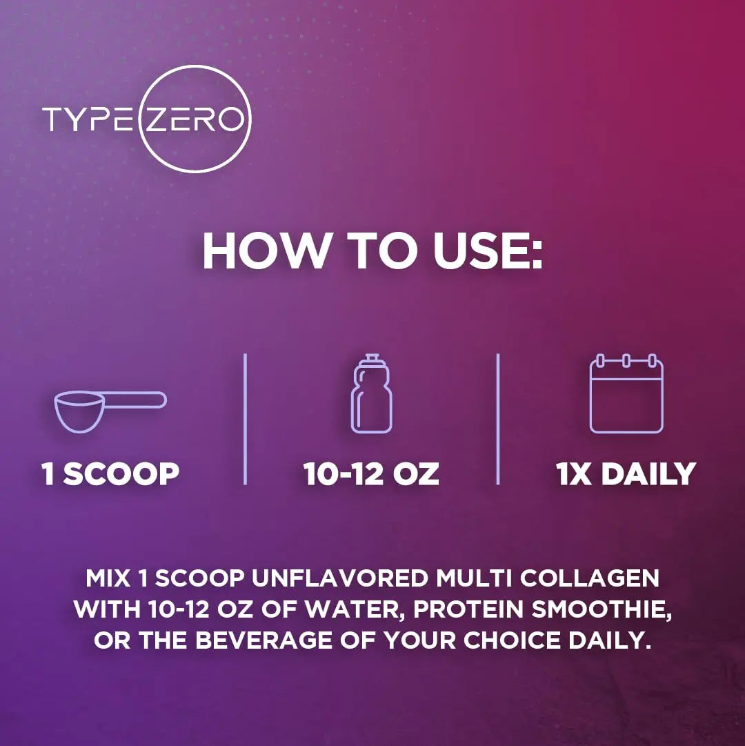 Type Zero Multi Collagen Powder 30 Servings (Unflavored) - Types I, II, III, V, & X Collagen Peptides + Hyaluronic Acid, VIT C, Biotin Type Zero Au supplements