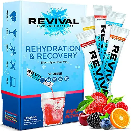 Revival Rapid Rehydration Electrolytes Powder - High Strength Vitamin C, B1, B3, B5, B12 Revival ShotsAU supplements