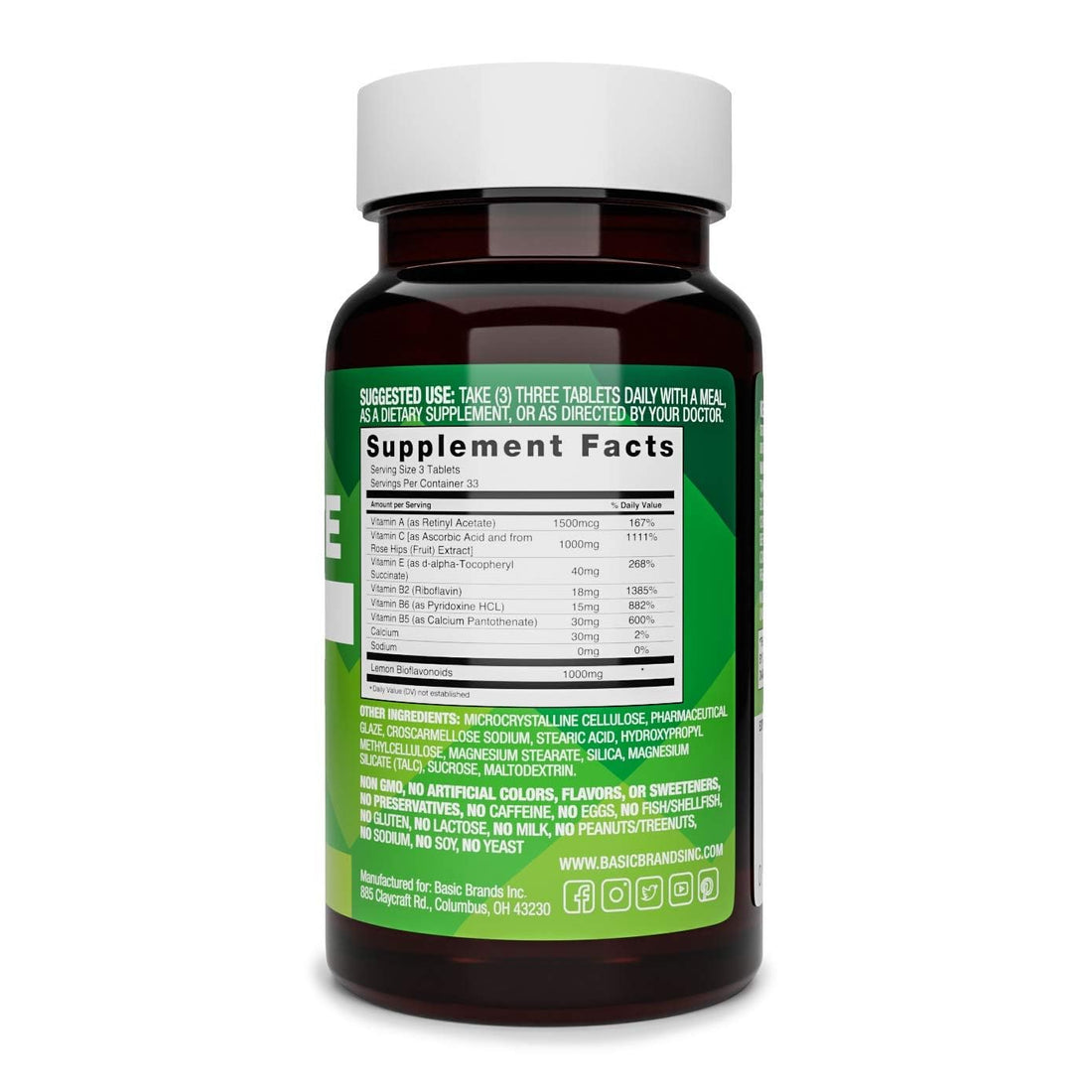 Basic Brands Aller Vite Nasal Support Tablets for Seasonal Allergy Relief, High Bioflavonoid Complex with Vitamins and Calcium, Gluten Free Daily Supplement, 100 Tablets Basic Brands uk supplements