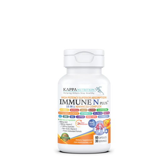 (60 Capsules), NAC 600mg, Quercetin 1,000mg, Vitamin C 500mg, Zinc 50mg, Vitamin D3 5,000iu, Selenium, Copper, Acerola, Ginger, Rutin, Citrus Bioflavonoids, Rose Hips, Echinacea, Immune N Plus 15 in 1 KAPPA NUTRITIONAU supplements