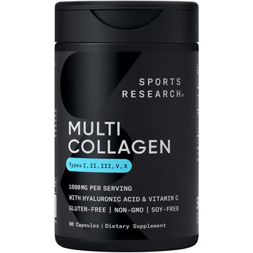 Sports Research® Multi Collagen Pills for Women & Men - Collagen Peptides (Type I, II, III, V, X) Enhanced with Hyaluronic Acid & Vitamin C - Gluten Free ­· Non-GMO - 90 Capsules Sports Research Au supplements