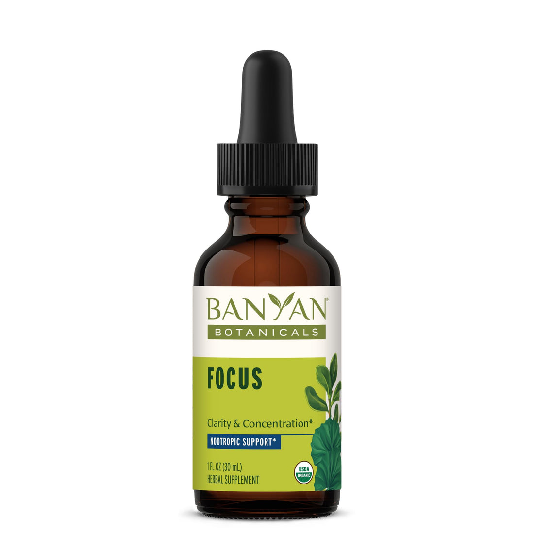 Banyan Botanicals Focus Liquid Extract – Organic Focus Supplement – Liquid Extract in Non-Alcoholic Glycerin – Nootropic Herbs for Fast-Acting Support* – 1 oz. – Non-GMO Sustainably Sourced Vegan Banyan Botanicals uk supplements