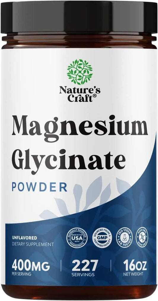 Potent Magnesium Glycinate Powder 400mg - Calm Magnesium Powder Bulk for Muscle Relax, Calm & Sleep Support for Adults - Glycinate Mag Soothe Vegan & Non-GMO Supplement - 1 Pack Natures CraftAU supplements