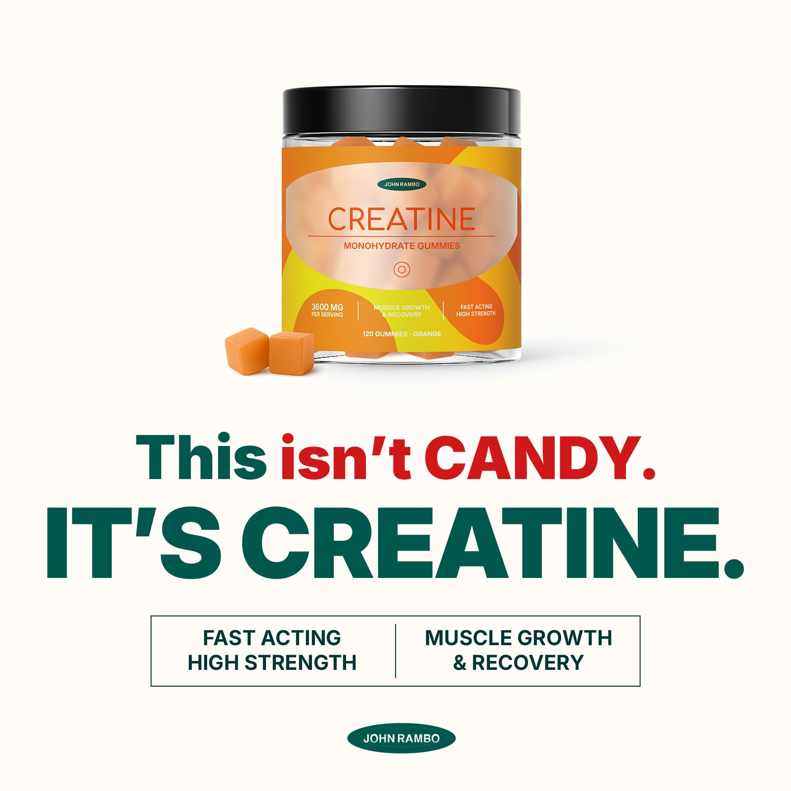 JOHN RAMBO Creatine Monohydrate Gummies – 3600mg Real Creatine Per Serving – Transparent Label, Refreshing Orange Flavor, Lab-Tested Muscle & Strength Supplement JOHN RAMBO Au supplements