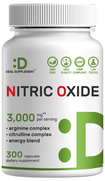 Nitric Oxide Supplement 3,000mg, 300 Capsules | 12-in-1 Complex for Men & Women – Arginine, Citrulline, Korean Red Ginseng,