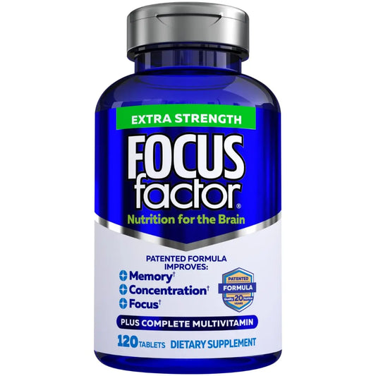 Focus Factor Adults Extra Strength, 120 Count - Brain Supplement for Memory, Concentration and Focus - Complete Multivitamin with DMAE Focus FactorAU supplements