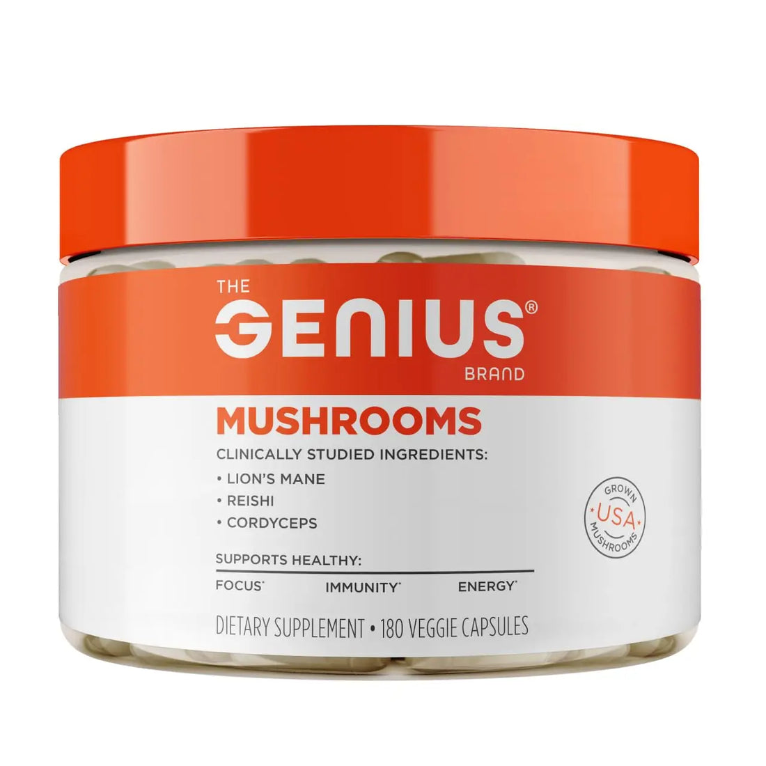 Genius Mushroom Supplement - Full-Spectrum Lion’s Mane, Cordyceps, Reishi -Daily Brain Nootropic for Energy, Focus, Memory & Overall Wellness - 180 Capsules – Organic for Mental Clarity & Performance The Genius Brand Au supplements