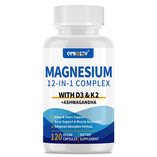 Magnesium Complex 12 in 1 Supplement for Women & Men 700mg, Magnesium Glycinate with Vitamin D3 K2, Citrate Malate Oxide Taurate Aspartate Orotate, for Relaxation, Heart, Energy, Muscle, 120 Capsules QmiozzyAu supplements
