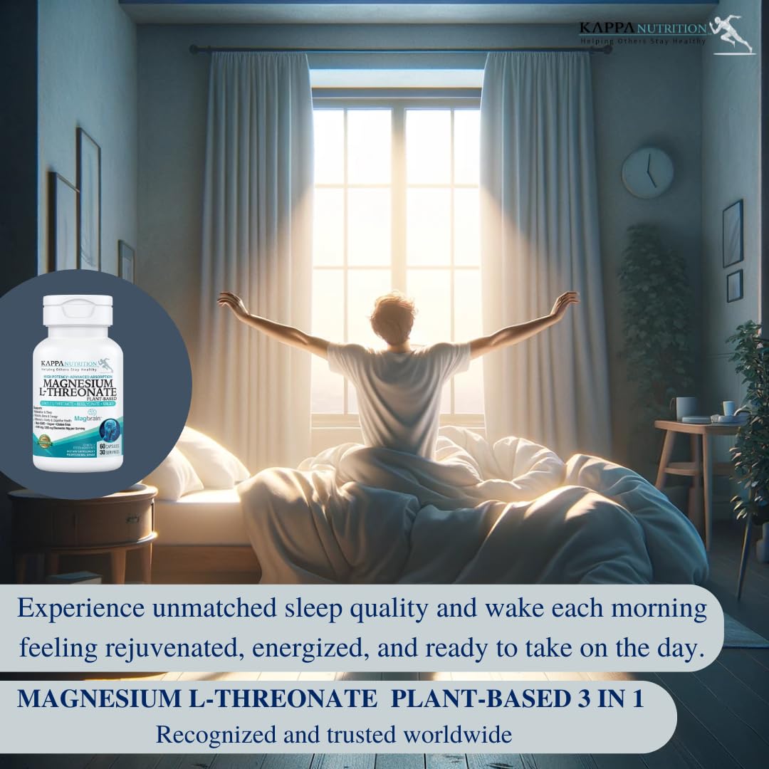 Kappa Nutrition Powered by Magbrain™ Magnesium L-Threonate Plant-Based, 60 Vegan Capsules, 420mg Elemental Magnesium (3 Capsules) from 2,253mg, Brain, Sleep & Muscle Support. KAPPA NUTRITION Au supplements