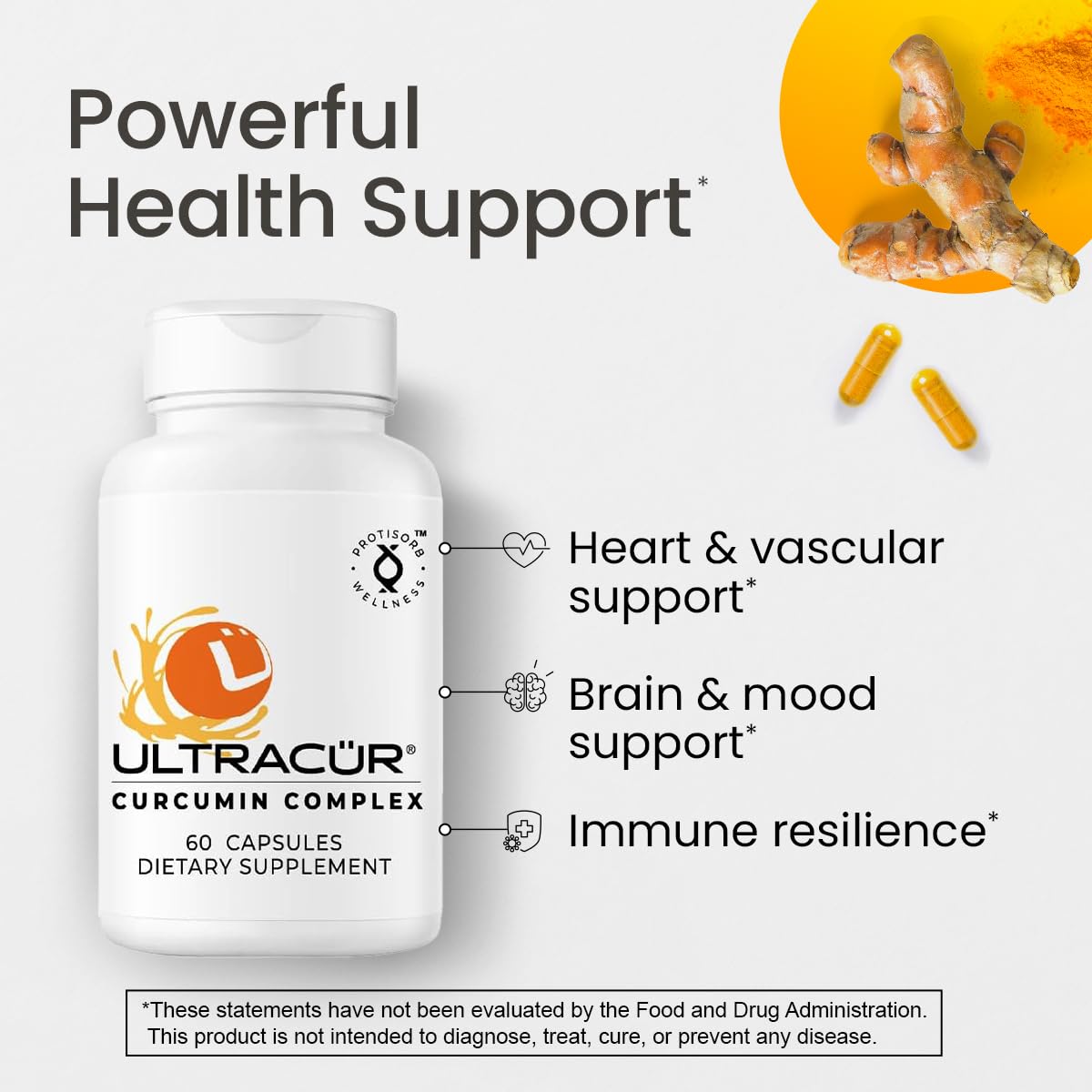 Ultracur Curcumin Complex Supplement - Ultra Bioavailable High Absorption Turmeric Curcumin Supplement for Joint, Muscle & Brain Support - Patented Protisorb for Premium Absorption – 60 Capsules UltraCur Au supplements