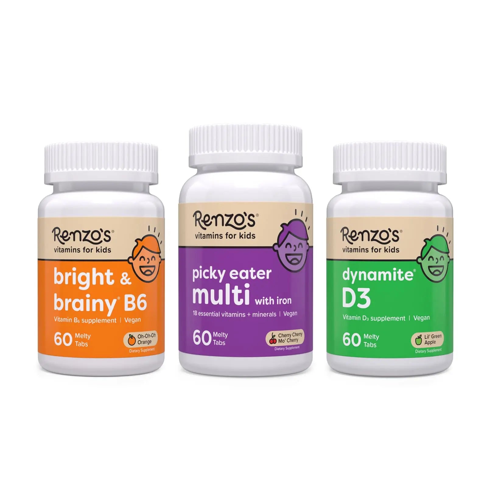 Renzo's Vitamins Adventurous Kid Bundle - Picky Eater Kids Multivitamin, Vitamin D3 for Kids, and Bright & Brainy Vitamin B6 Renzo's Au supplements