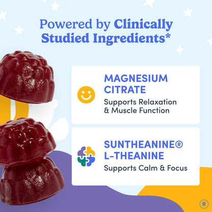 FIRST DAY Kids Magnesium Citrate Gummies (Ages 4+) with No Melatonin | Calm Kids Magnesium Gummies | Bedtime Supplement for Better Sleep with Suntheanine FIRST DAYUS supplements