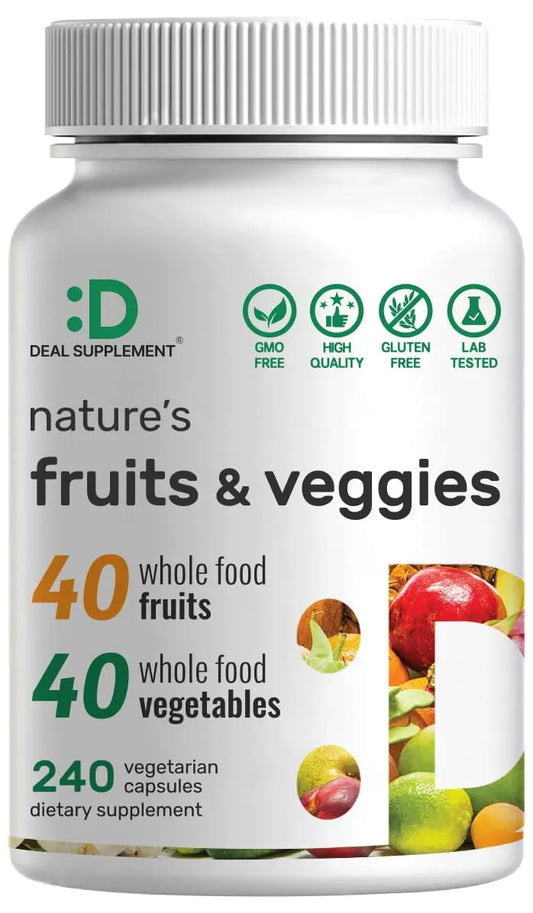 Nature’s Fruits & Veggies Supplement, 240 Veggie Capsules – 80 Whole Food Superfoods for Daily Balance – 40 Fruits with 40 Vegetables and Greens – Non-GMO, Gluten Free DEAL SUPPLEMENTAU supplements