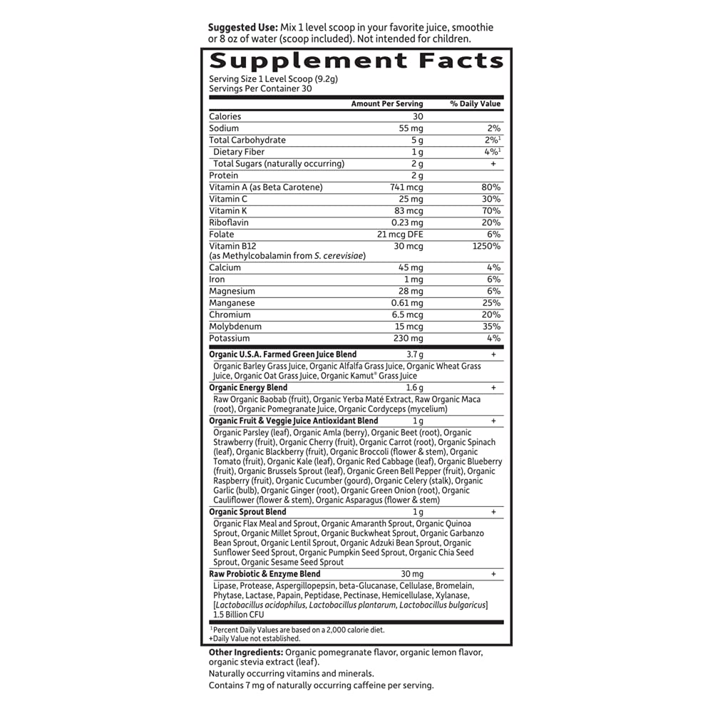 Garden of Life Raw Organic Perfect Food Energizer Juiced Green Superfood Powder - Yerba Mate Pomegranate, 30 Servings, Green Superfood Powder & Probiotics, Gluten Free Whole Food Greens Supplements Garden of Life Au supplements