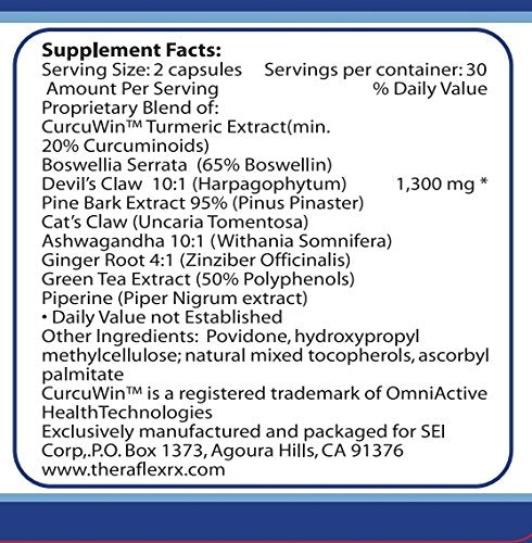 Theraflex RX® Capsules for Relief of Joint & Muscle Discomfort, Mobility and Healthy Inflammation Response with Patented Curcuwin® Turmeric Extract, Boswellia, Ashwaganda, 60 Capsules Theraflex RX Au supplements