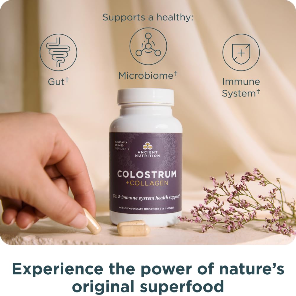 Ancient Nutrition Colostrum Superfood + Collagen, Grass Fed Bovine Colostrum, Fermented Eggshell Membrane Collagen, Supports Healthy Gut