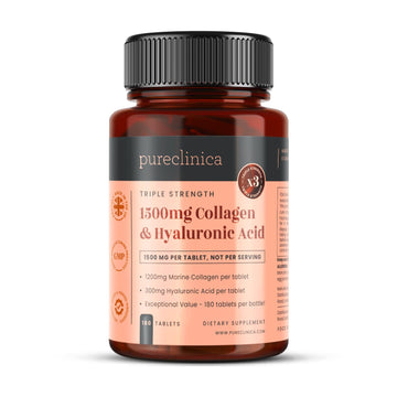 pureclinica 1500mg UltraColl Collagen (1200mg) and Hyaluronic Acid (300mg) x 180 Tablets - 6 Months Supply
