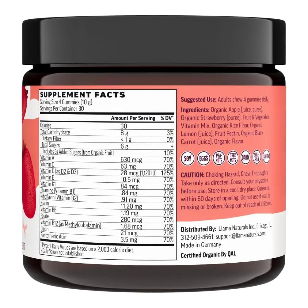 Llama Naturals Multivitamin for Women & Men, Vegan, Organic Gummies with Vitamin D, C & K, Adults Real Fruit Gummy Vitamins Llama Naturals Au supplements