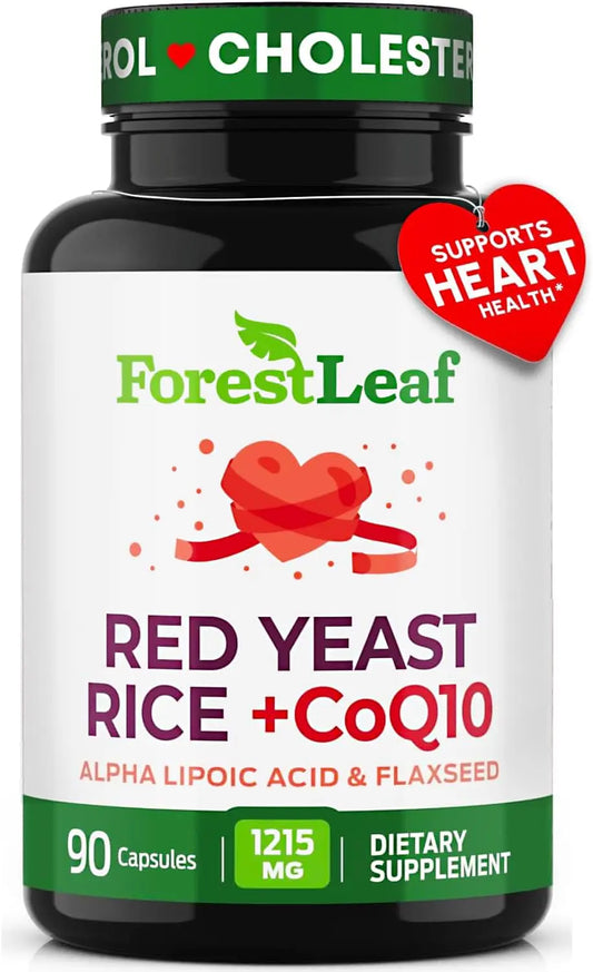 Red Yeast Rice 1215 mg. Capsules - Extra Strength Red Rice Yeast with CoQ10 Supplement, Plus Alpha Lipoic Acid & Organic Flaxseed, Citrinin Free, ForestLeaf