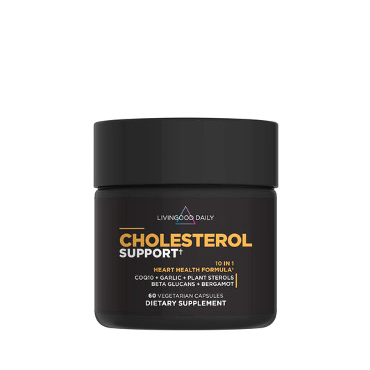 Livingood Daily Cholesterol Support Supplement with Garlic, CoQ10, Vitamin E, Bergamot, Plant Sterols for Body and Heart Health Support, Supports LDL and Triglycerides, Gluten Free, Vegan, 60 Capsules Livingood DailyAU supplements