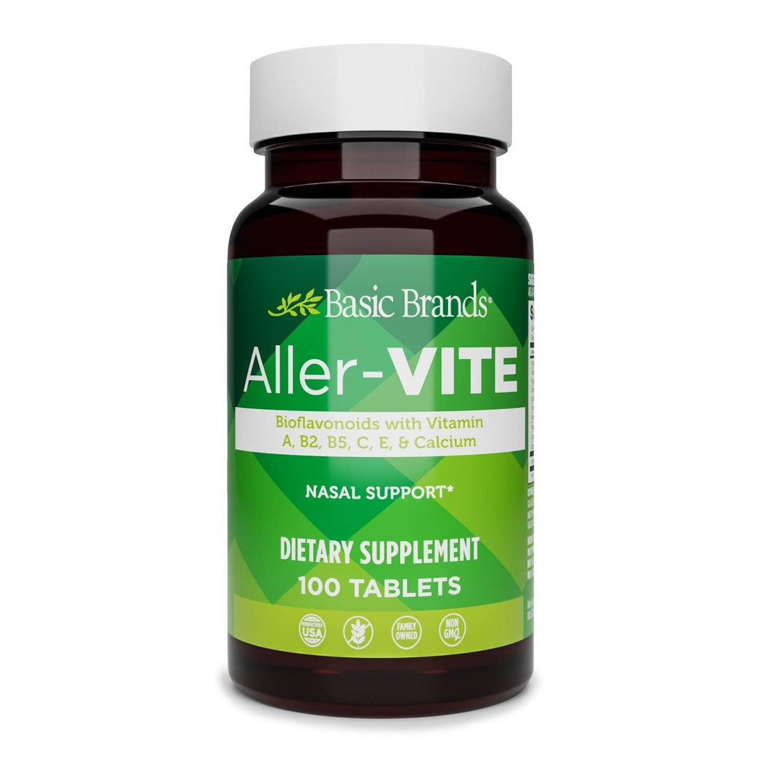 Basic Brands Aller Vite Nasal Support Tablets for Seasonal Allergy Relief, High Bioflavonoid Complex with Vitamins and Calcium, Gluten Free Daily Supplement, 100 Tablets Basic Brands uk supplements