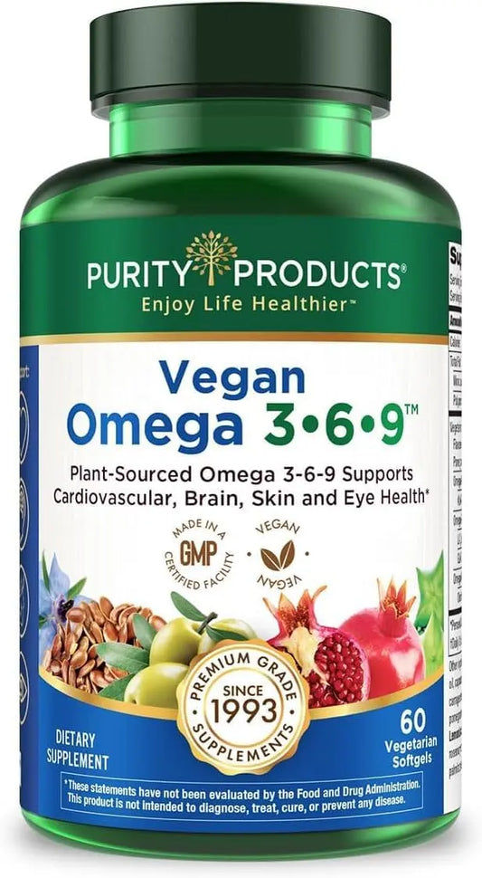 Purity Products Omega 3-6-9 Vegan and Vegetarian Formula - “5 in 1” Essential Fatty Acid Complex - Scientifically Formulated Plant-Based Omega 3 6 9 Purity ProductsAU supplements