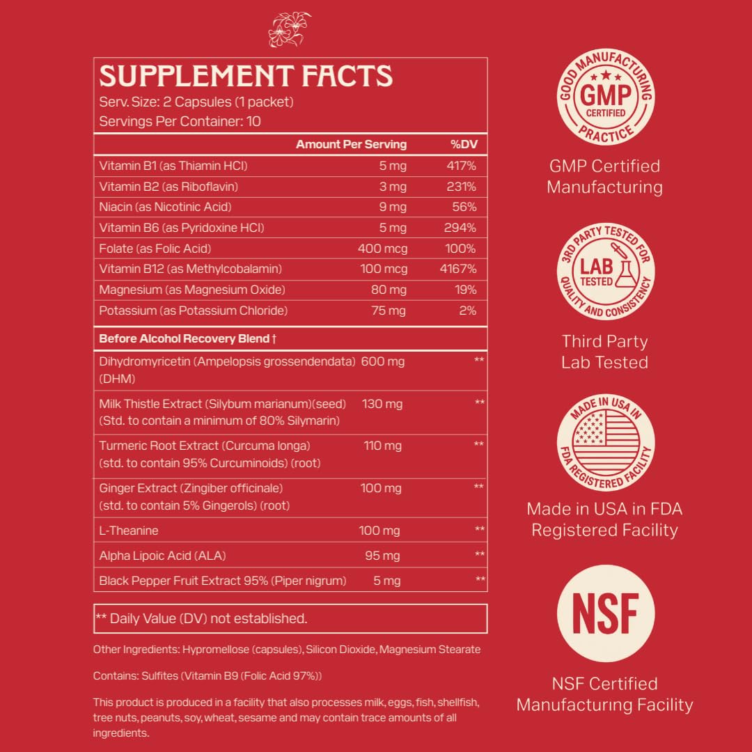Apéritif Before Alcohol Recovery Supplement - DHM (Dihydromyricetin), Milk Thistle, Turmeric & B Vitamins - Hydration & Liver Support for Morning Clarity Apéritif Health Au supplements