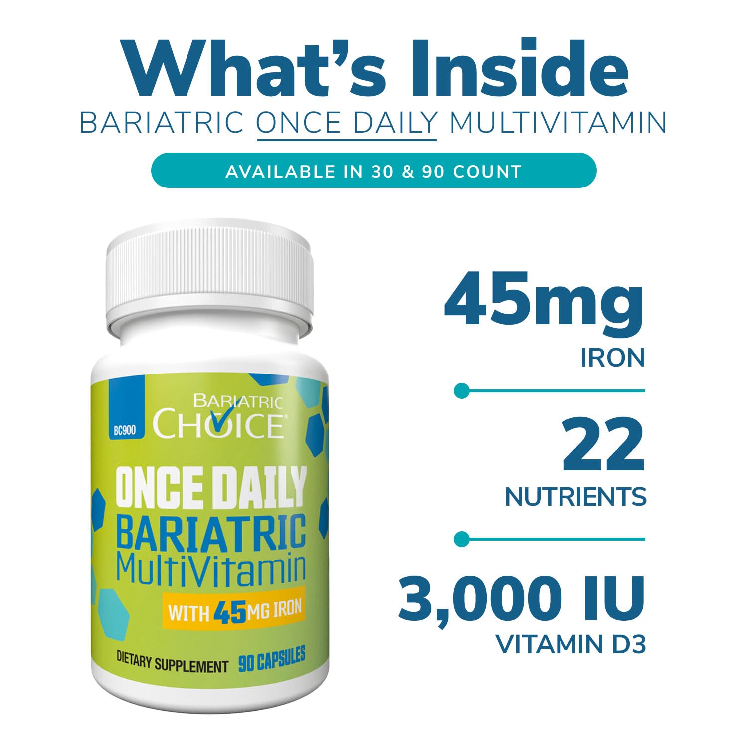 Bariatric Choice Once-Daily Bariatric Multivitamin with 45 mg of Iron | Easy to Swallow Capsule | Vitamin for Bariatric Surgery Patients | Bariatric Choice Au supplements