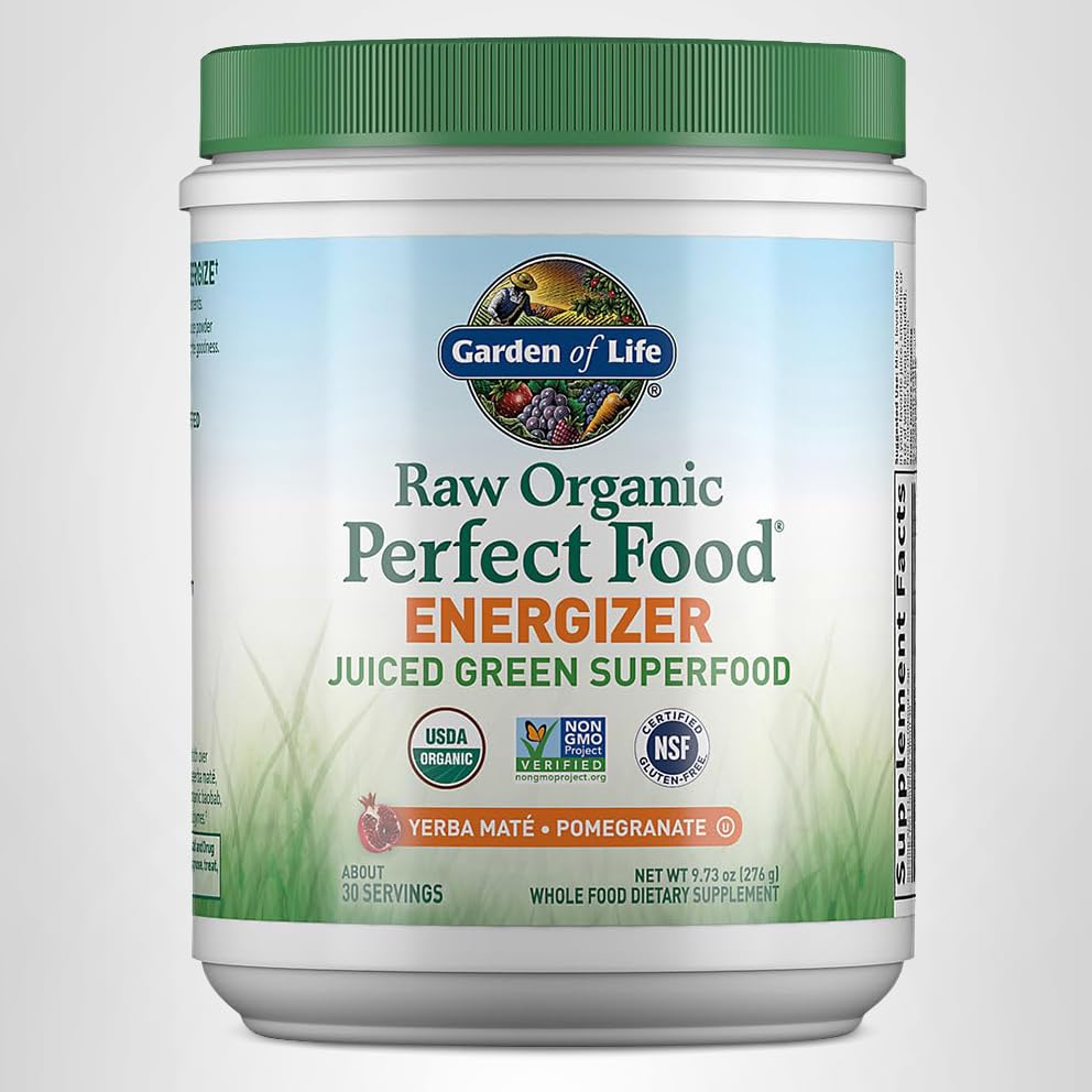 Garden of Life Raw Organic Perfect Food Energizer Juiced Green Superfood Powder - Yerba Mate Pomegranate, 30 Servings, Green Superfood Powder & Probiotics, Gluten Free Whole Food Greens Supplements Garden of Life Au supplements