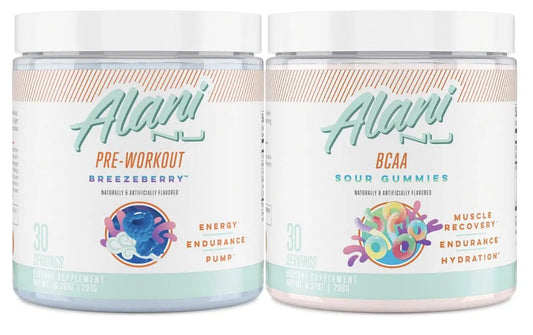 Alani Nu Breezeberry Pre Workout and BCAA Sour Gummies Post Workout Powder Bundle Alani NuAU supplements