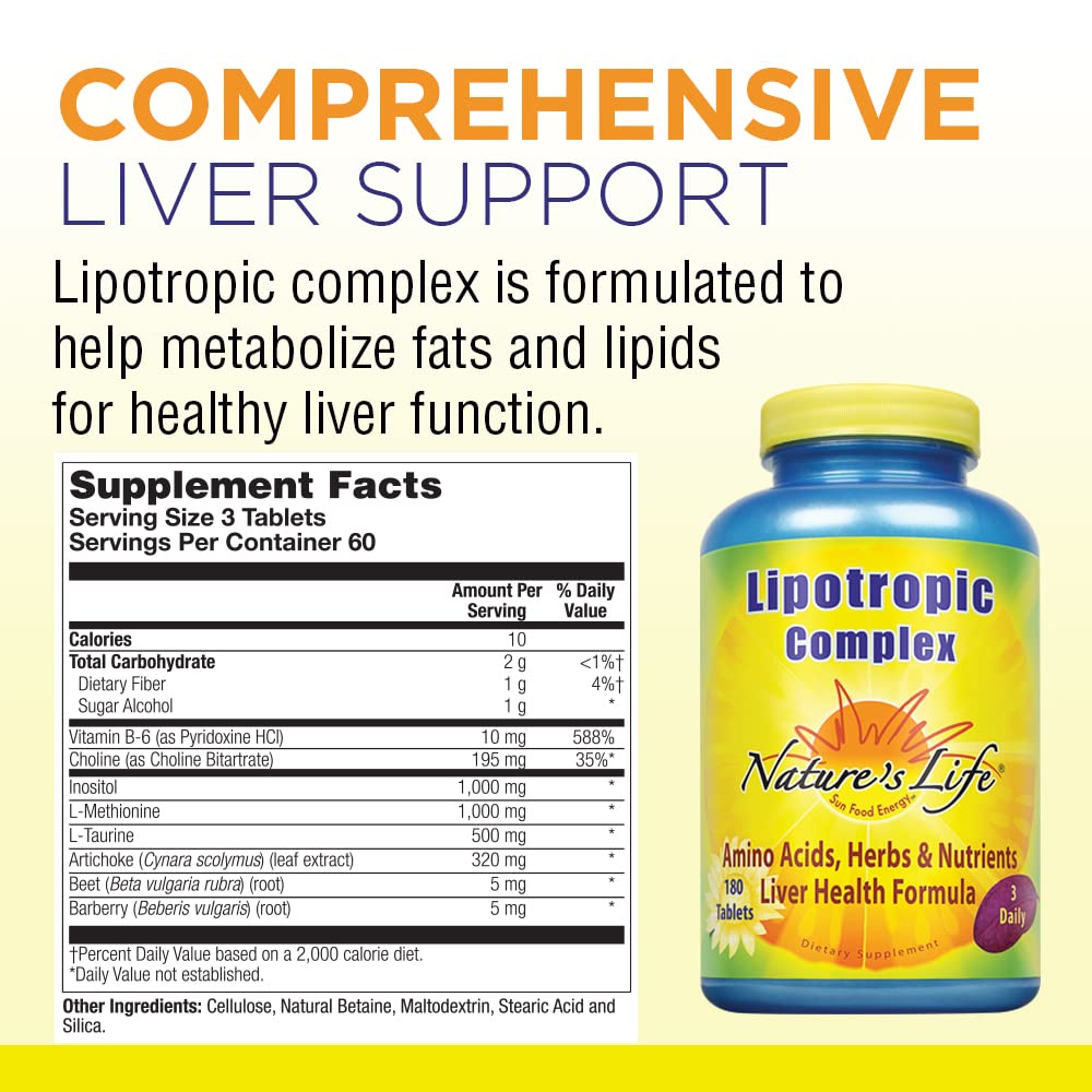 Nature's Life Lipotropic Complex | Comprehensive Support for Healthy Liver Function | with Choline & Inositol | Non-GMO | 180 Vegetarian Tablets Nature's Life Au supplements