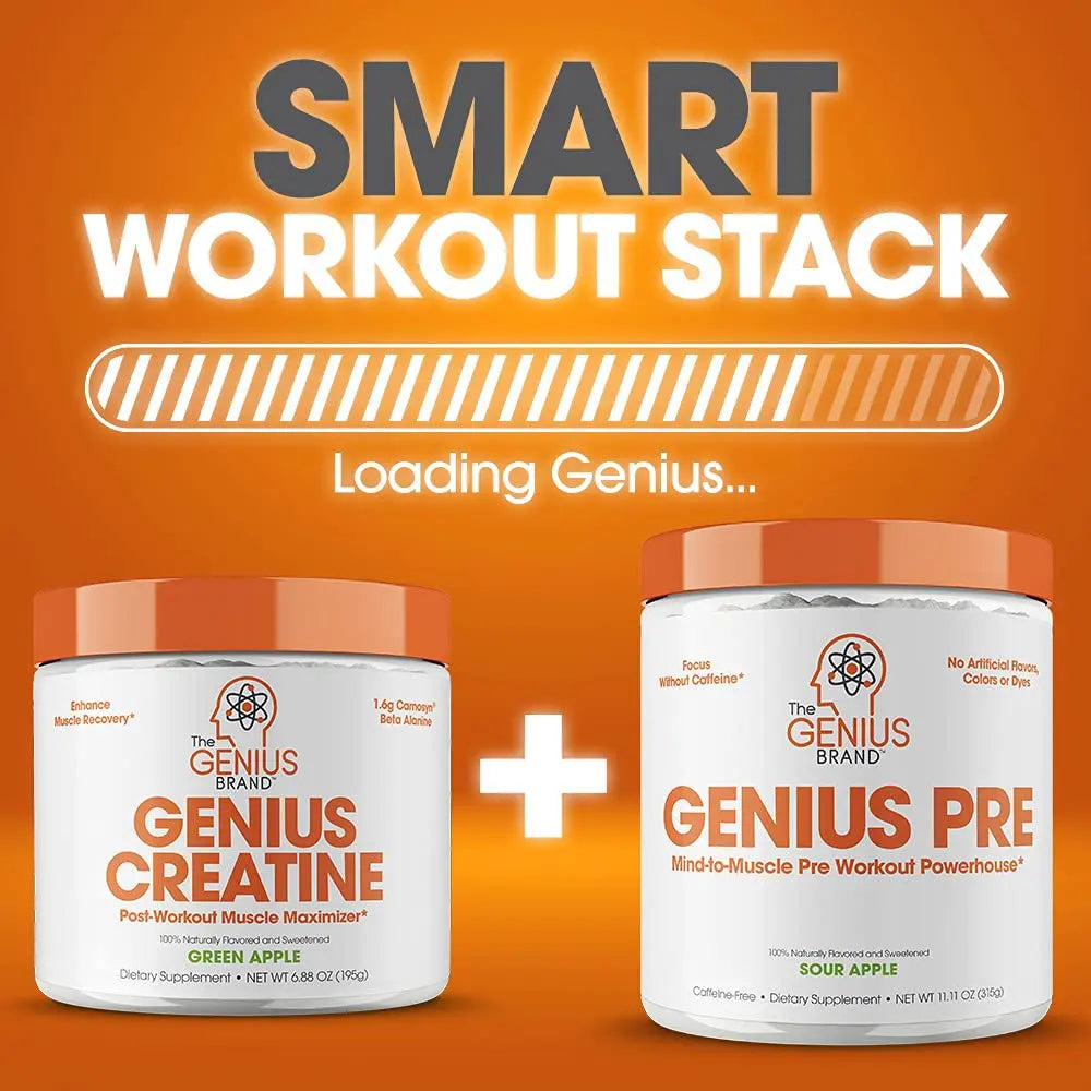 Genius Micronized Creatine Monohydrate Powder, Post Workout Supplement, Green Apple - 100% Naturally Flavored & Sweetened - Supports Muscle Building, Cellular Energy & Cognitive Function – 195g The Genius Brand Au supplements