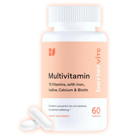 Bettervits Multivitamin for Women & Men | Womens Daily Multivitamin with 13 Essential Vitamins Iron, Iodine, Calcium and Biotin | Vitamins A, K2, D3, C, B1, B2, B3, B5, B6, B7, B9, B12 | 60 Capsules BettervitsAu supplements