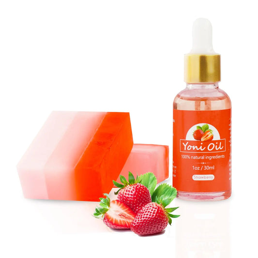 2Pcs Strawberry Yoni Bars and Yoni Oil Set for Feminine Wash, Yoni Wash for Cleanse Vaginal Balance PH tovaginshAU supplements