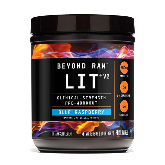 BEYOND RAW LIT V2 Clinical Strength Pre Workout Powder, Hits Harder, Bigger Pumps, Caffeine, L-Citrulline, Creatine, Blue Raspberry, 30 Servings BEYOND RAWUS supplements