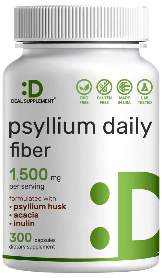 Psyllium Husk 1500mg Per Serving, 300 Capsules – 3 in 1 Fiber Supplement with Inulin & Acacia Complex – Natural Soluble Fiber DEAL SUPPLEMENTUS supplements