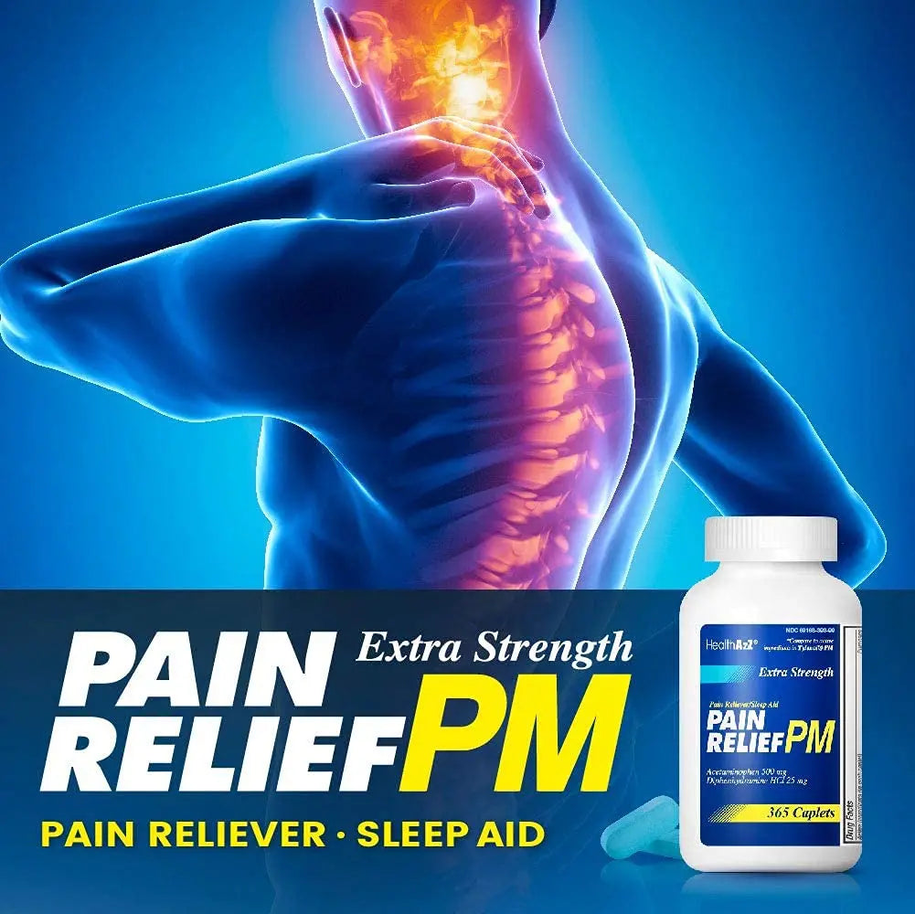 HealthA2Z® Extra Strength Pain Relief PM| Acetaminophen 500mg | Diphenhydramine 25mg | Pain Reliever & Nighttime Sleep Aid | (365 Count (Pack of 1)) HealthA2Z Au supplements