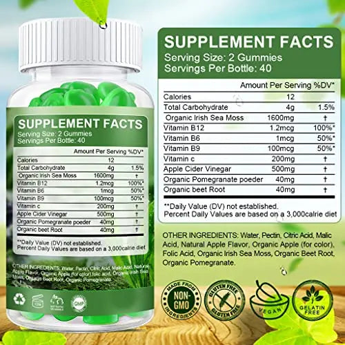 B BEWORTHS Apple Cider Vinegar & Sea Moss Gummies, Organic ACV Gummies B BEWORTHS uk supplements