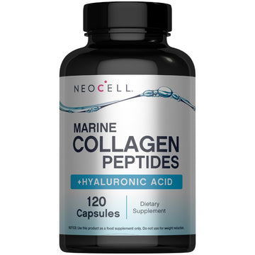 NeoCell Marine Collagen Peptides Capsules | 120 Pills | with Hyaluronic Acid | Plus Vitamin C | for Women and Men