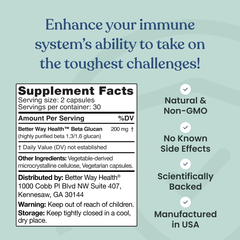 Better Way Health™ - Advanced Immune Readiness - Highly Purified 1,3/1,6 Beta Glucan 100 - Clinically Tested Immune Defense - 100mg/60 Capsules Better Way Health Au supplements