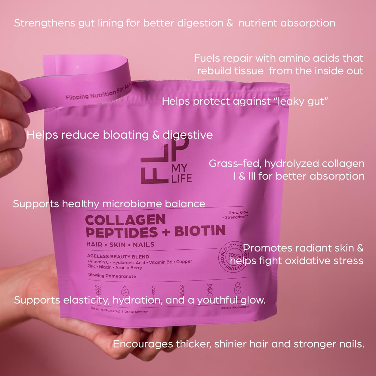 Flip My Life Collagen Peptides + Biotin, Hyaluronic Acid & Vitamin C - For Hair, Skin, Nails - Gut Health/Joint Support - Ageless Beauty Blend Supplement Powder for Men/Women - 9g Protein—26 Servings Flip My Life Au supplements