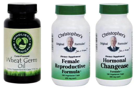 Dr. Christopher’s Female Health Bundle | Female Reproductive, Hormonal Changease & Wheat Germ Oil | 3-Bottle Herbal Support Pack | 100 Veg Capsules Each | USDA Organic Dietary Supplements GenericAU supplements