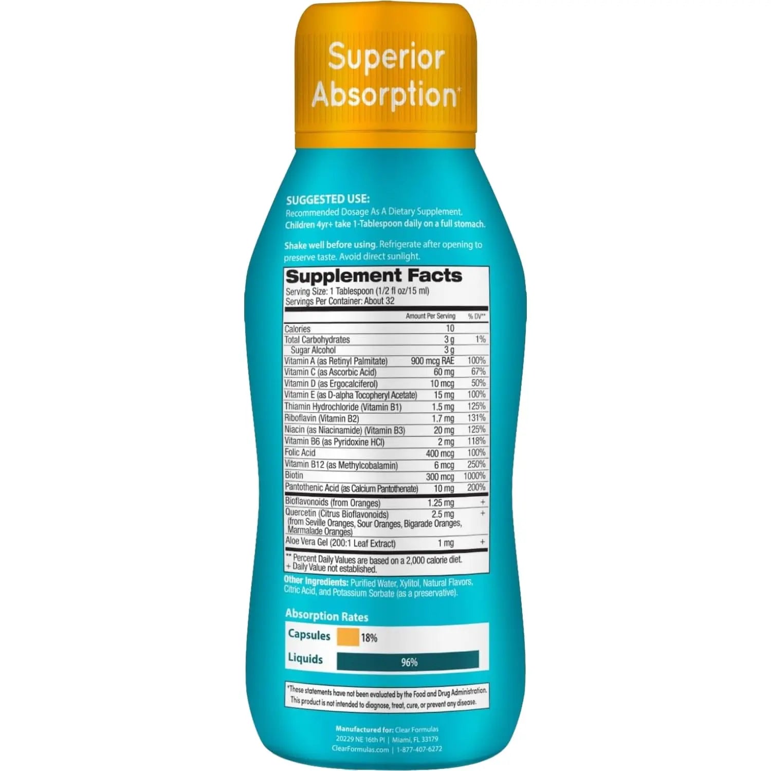 Sugar Free Liquid Multivitamin for Kids - High Absorption Kids Liquid Multivitamin with Vitamins A C D E & B Complex Plus Quercetin Immune Support Complex Clear Formulas Au supplements
