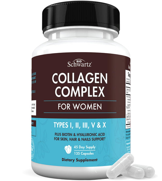 BioSchwartz Hydrolyzed Collagen Peptide Capsules - Multi Collagen Supplements for Women Types I, II, III, V, X with Vitamin C, Biotin, BioSchwartzUS supplements