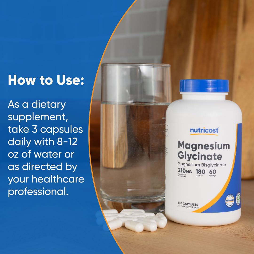 Nutricost Magnesium Glycinate Capsules (180 Capsules, 210 mg Per Serving) - Magnesium Glycinate Supplement for Gentle Absorption Nutricost Au supplements