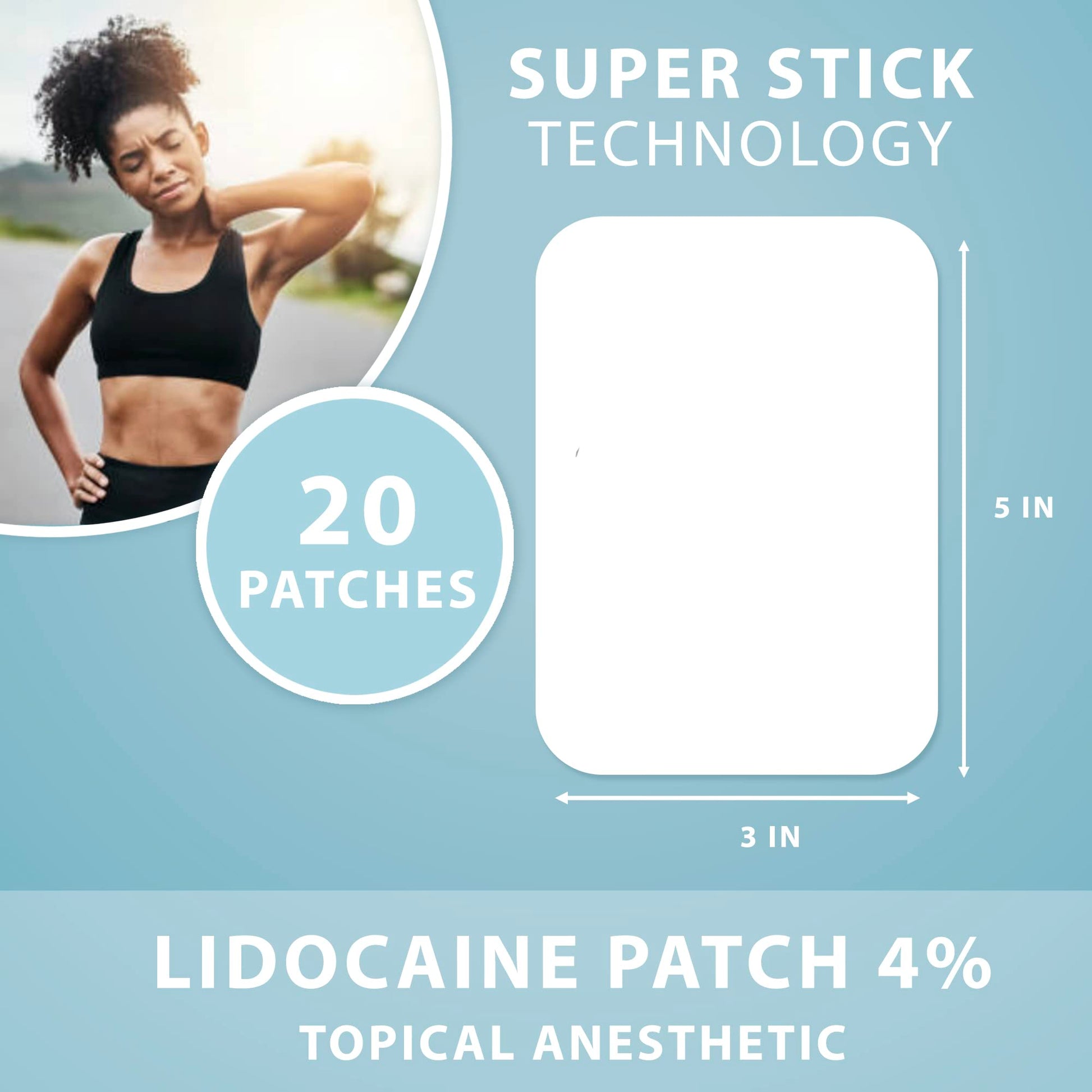 Curist Super Stick Lidocaine Patches Topical Pain Relief - Long Lasting Adhesive for Back Relief, Neck Relief, Sore Muscle Relief (20 Patches -1 Pack - 3x5 Lidocaine 4% Patches) Curist Au supplements