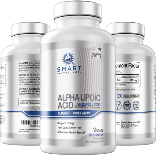 Alpha Lipoic Acid 600mg Per Serving, 240 Vegan Capsules- Gluten Free SMART NUTRA LABSAU supplements