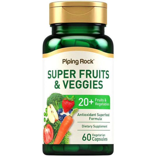 Piping Rock Fruits and Veggies Supplement | 60 Capsules | Superfood Fruit and Vegetables Vitamins | with Prebiotic Blend | Vegetarian Formula | Non-GMO, Gluten Free Piping RockAU supplements